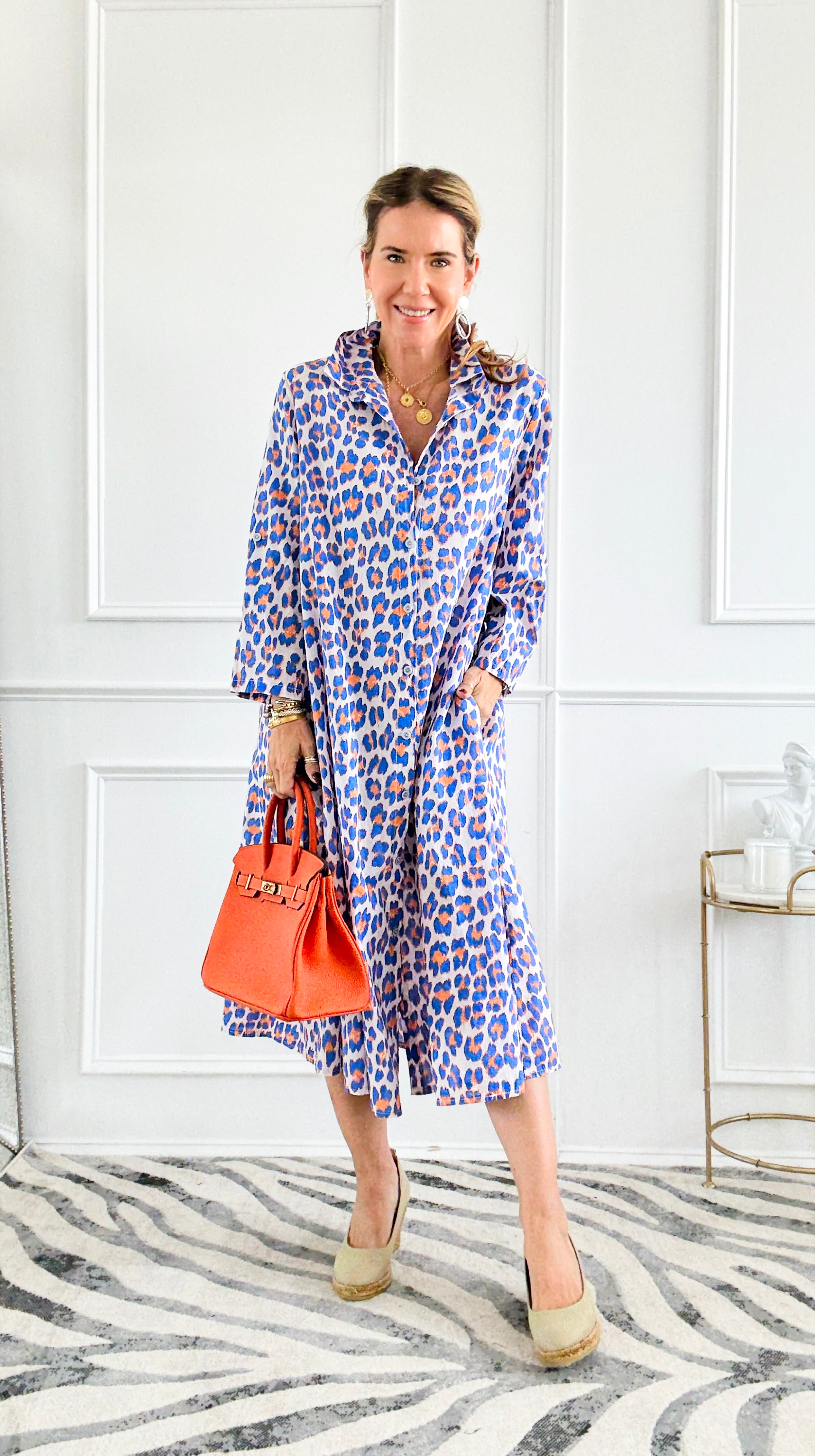 Wild Energy Italian Button Dress- Royal Blue