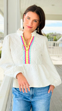 Peplum Prism Ruffle Trim Top