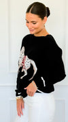 Equestrian Parade Italian Sweater- Black-140 Sweaters-K2-Coastal Bloom Boutique, find the trendiest versions of the popular styles and looks Located in Indialantic, FL