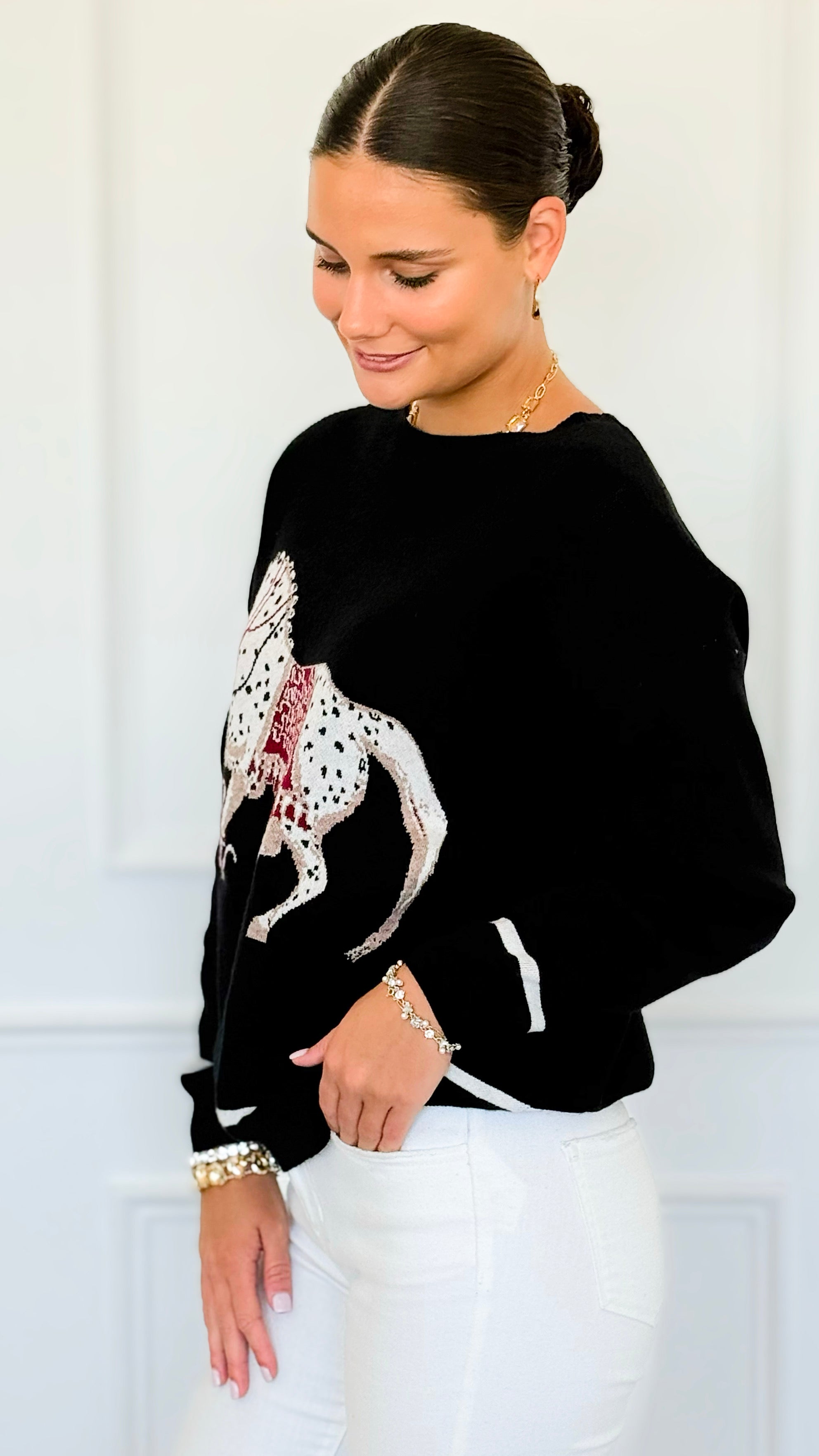 Equestrian Parade Italian Sweater- Black-140 Sweaters-K2-Coastal Bloom Boutique, find the trendiest versions of the popular styles and looks Located in Indialantic, FL