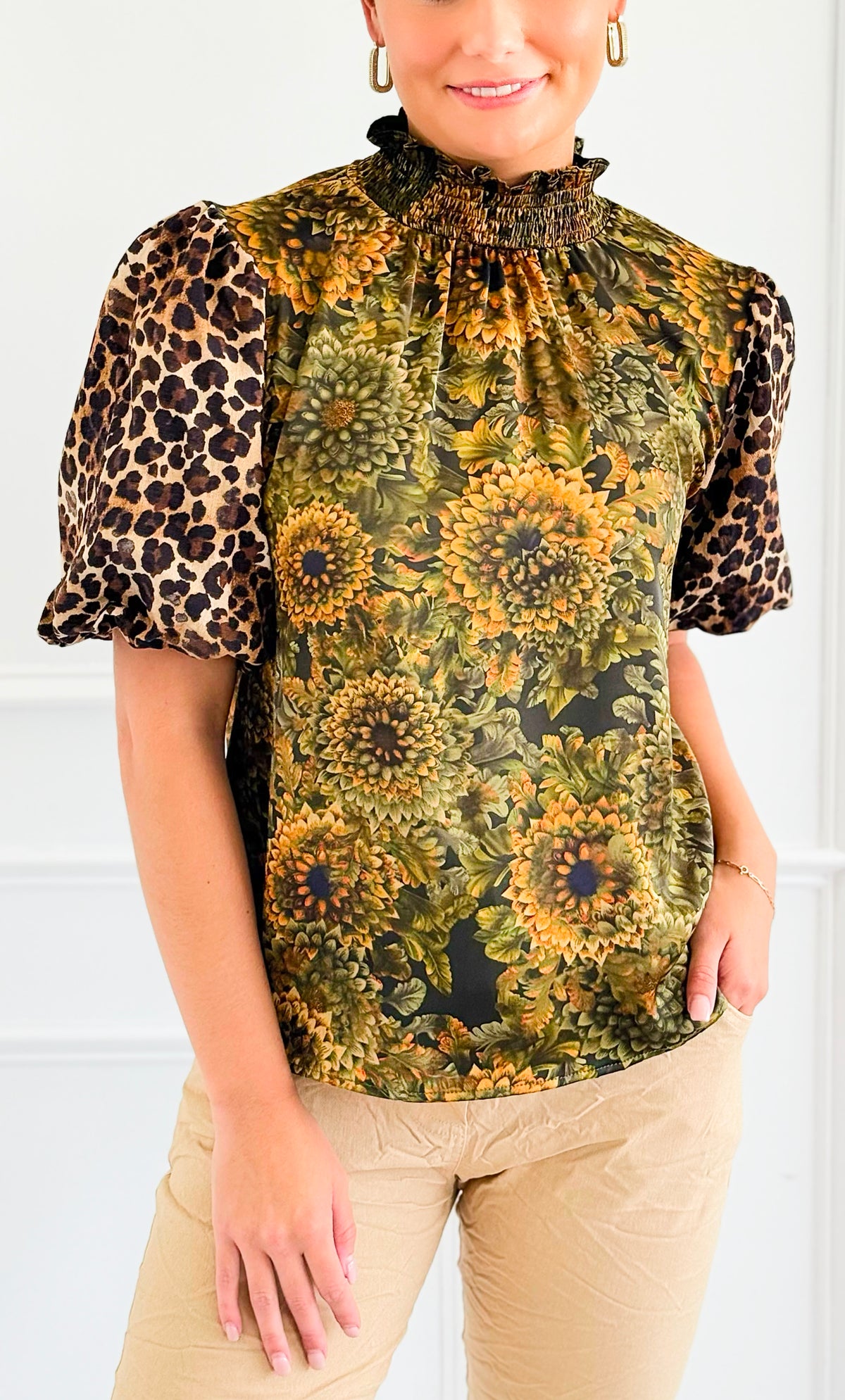 Wild Bloom Puff Sleeve Top-110 Short Sleeve Tops-VOY-Coastal Bloom Boutique, find the trendiest versions of the popular styles and looks Located in Indialantic, FL