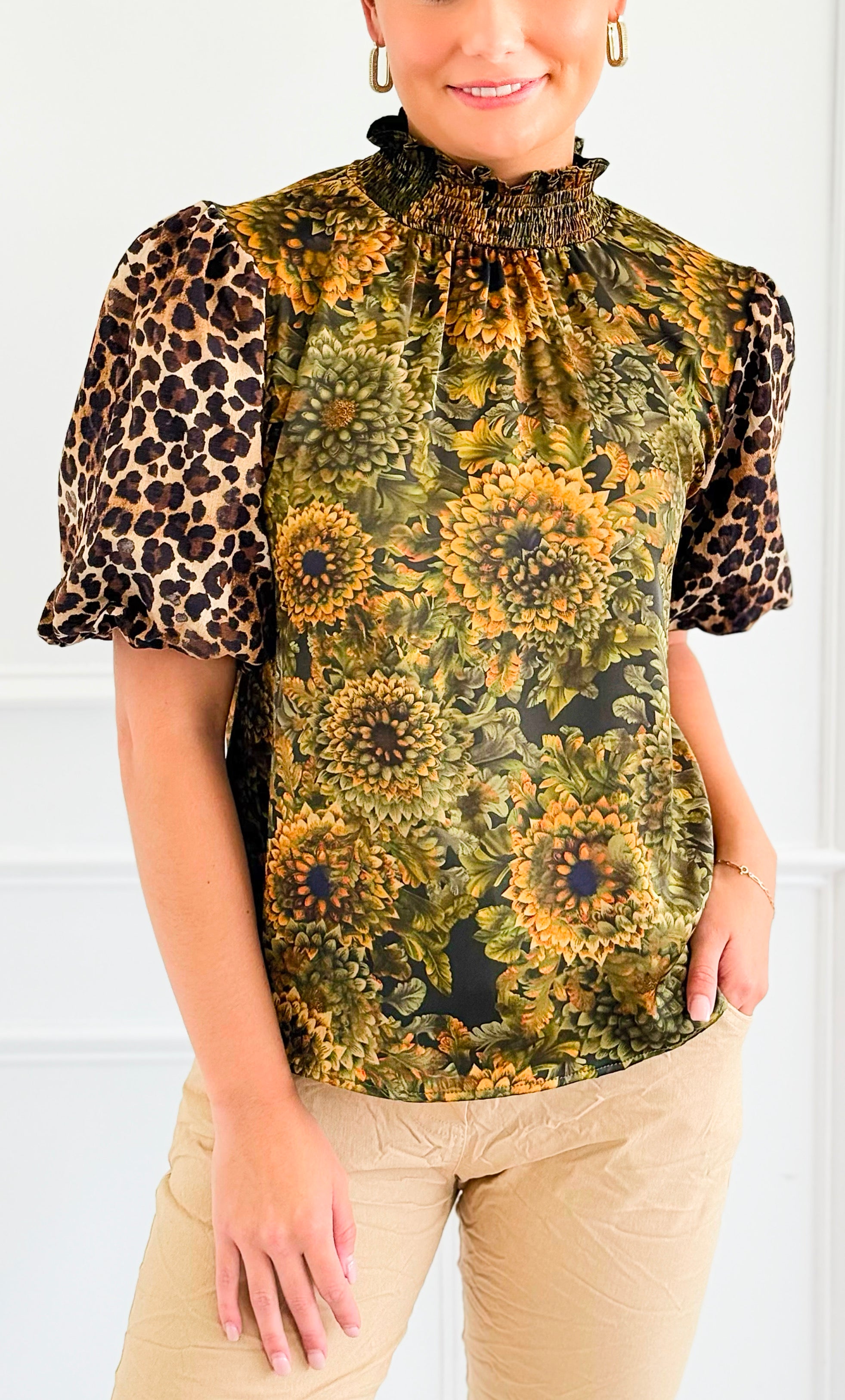 Wild Bloom Puff Sleeve Top-110 Short Sleeve Tops-VOY-Coastal Bloom Boutique, find the trendiest versions of the popular styles and looks Located in Indialantic, FL