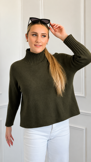 Break Free Long Sleeve Italian Sweater Top - Olive