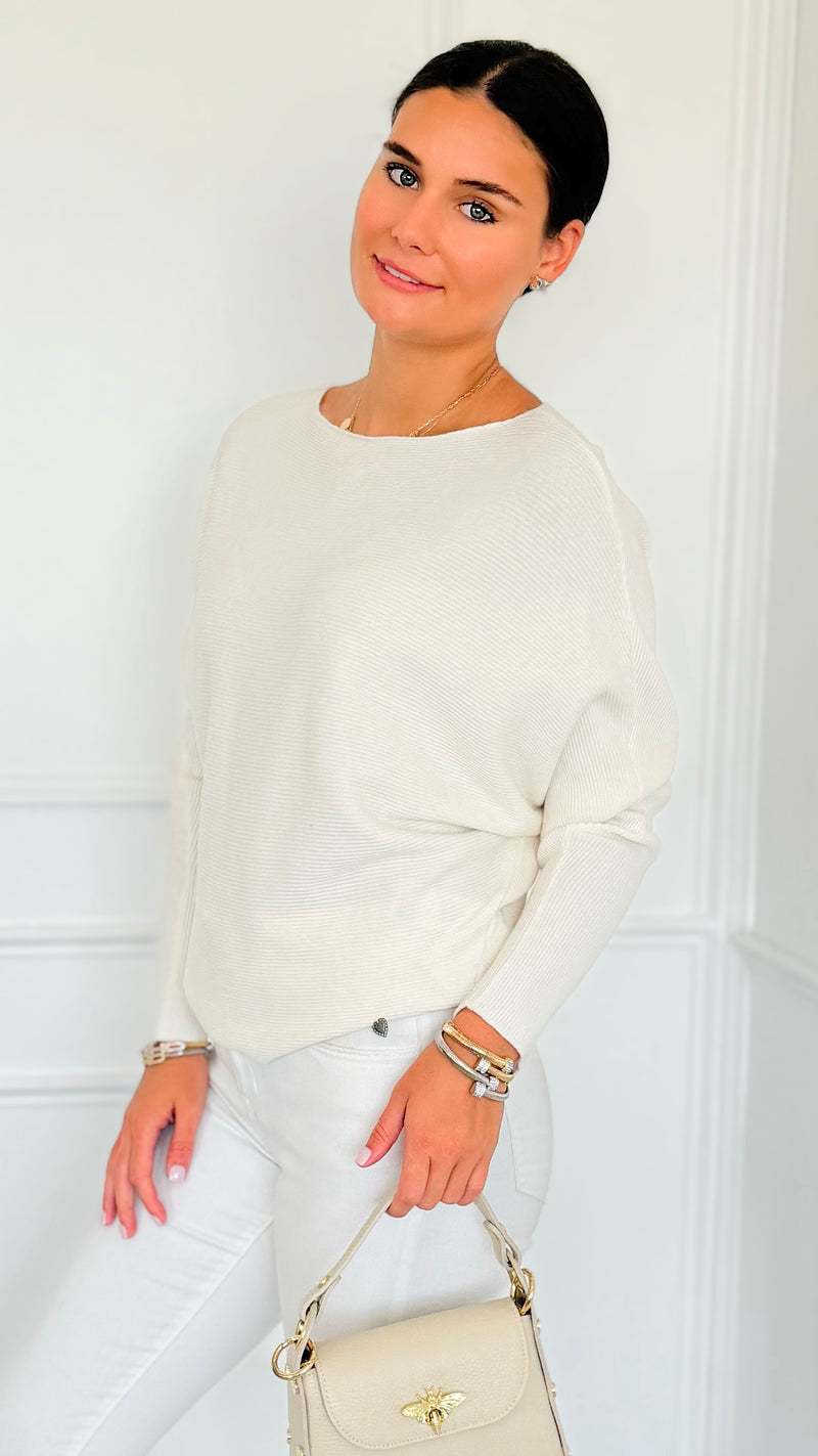 Ribbed Italian Pullover- Winter White-140 Sweaters-Italianissimo-Coastal Bloom Boutique, find the trendiest versions of the popular styles and looks Located in Indialantic, FL