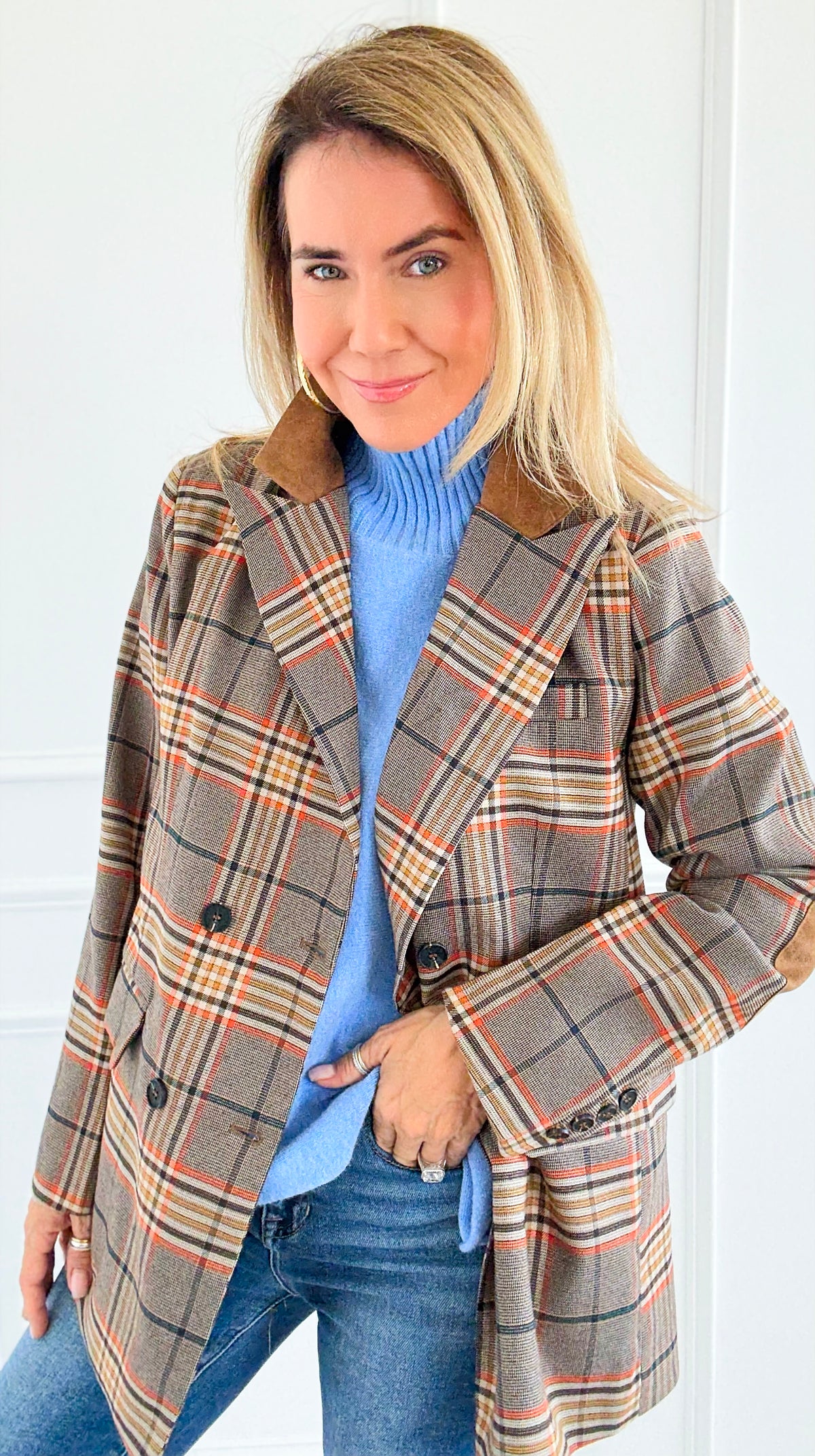Autumn Lecture Elbow Patch Blazer-160 Jackets-JODIFL-Coastal Bloom Boutique, find the trendiest versions of the popular styles and looks Located in Indialantic, FL