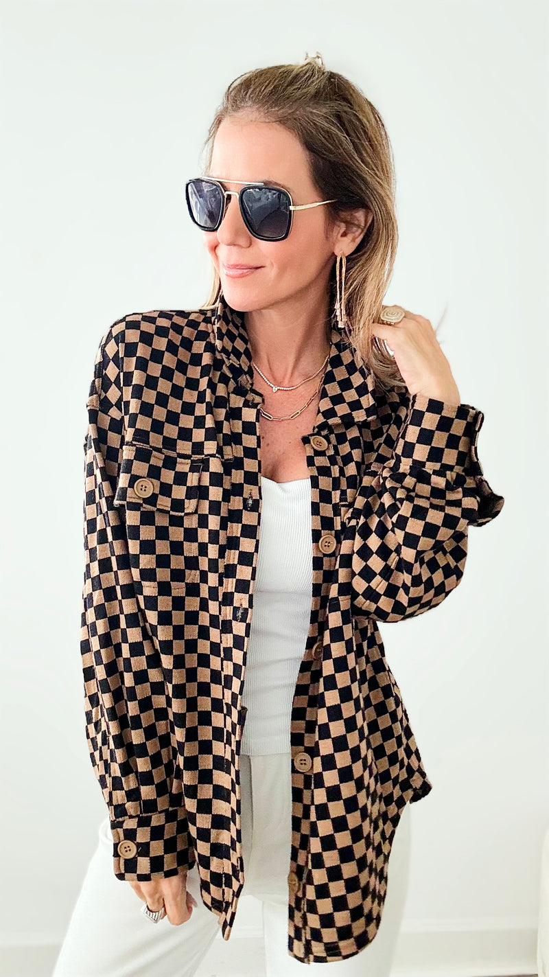 Button Down Checkered Shacket-160 Jackets-VERY J-Coastal Bloom Boutique, find the trendiest versions of the popular styles and looks Located in Indialantic, FL