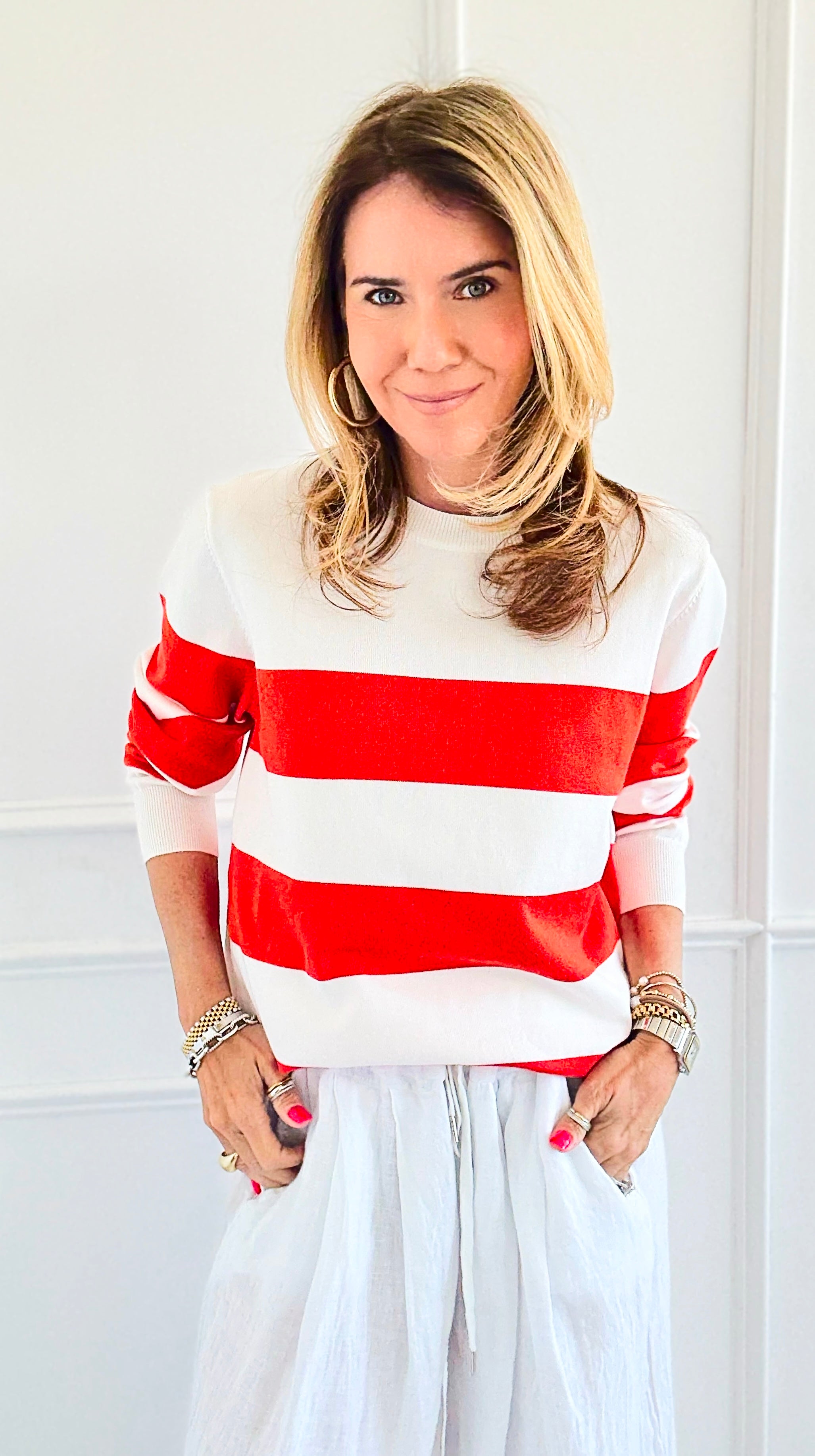 Chic Stripe Knit Sweater-130 Long Sleeve Set-Lovelo x GeeGee-Coastal Bloom Boutique, find the trendiest versions of the popular styles and looks Located in Indialantic, FL