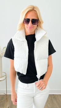 Collared Crop Puffer Vest - White-160 Jackets-Beston-Coastal Bloom Boutique, find the trendiest versions of the popular styles and looks Located in Indialantic, FL