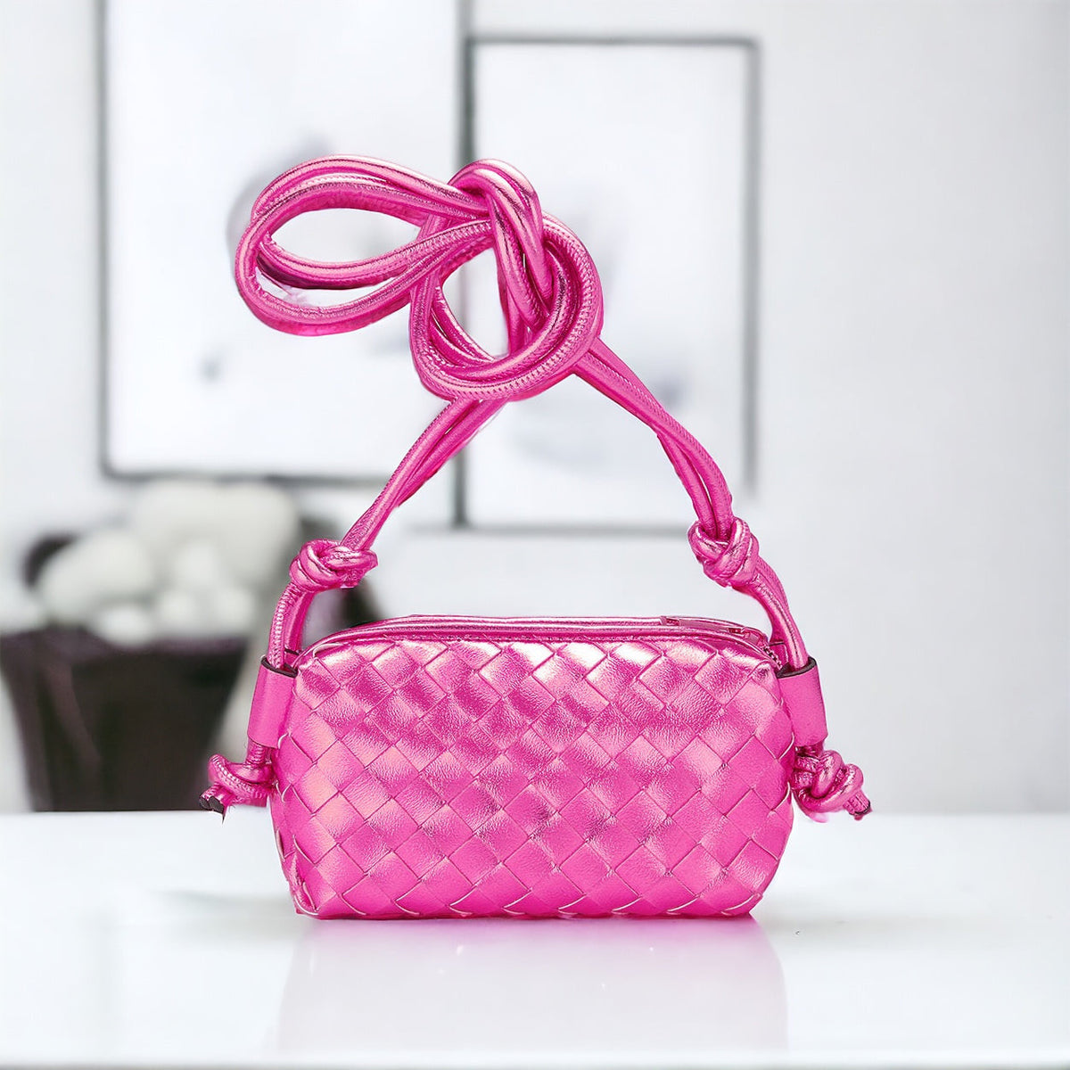 Metallic Faux Leather Textured Crossbody Bag - Fuchsia-240 Bags-Wona Trading-Coastal Bloom Boutique, find the trendiest versions of the popular styles and looks Located in Indialantic, FL