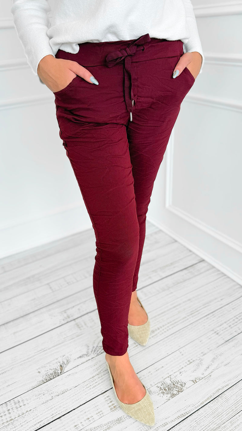 Love Endures Italian Jogger - Burgundy-180 Joggers-SUNNY HOLIDAYS-Coastal Bloom Boutique, find the trendiest versions of the popular styles and looks Located in Indialantic, FL