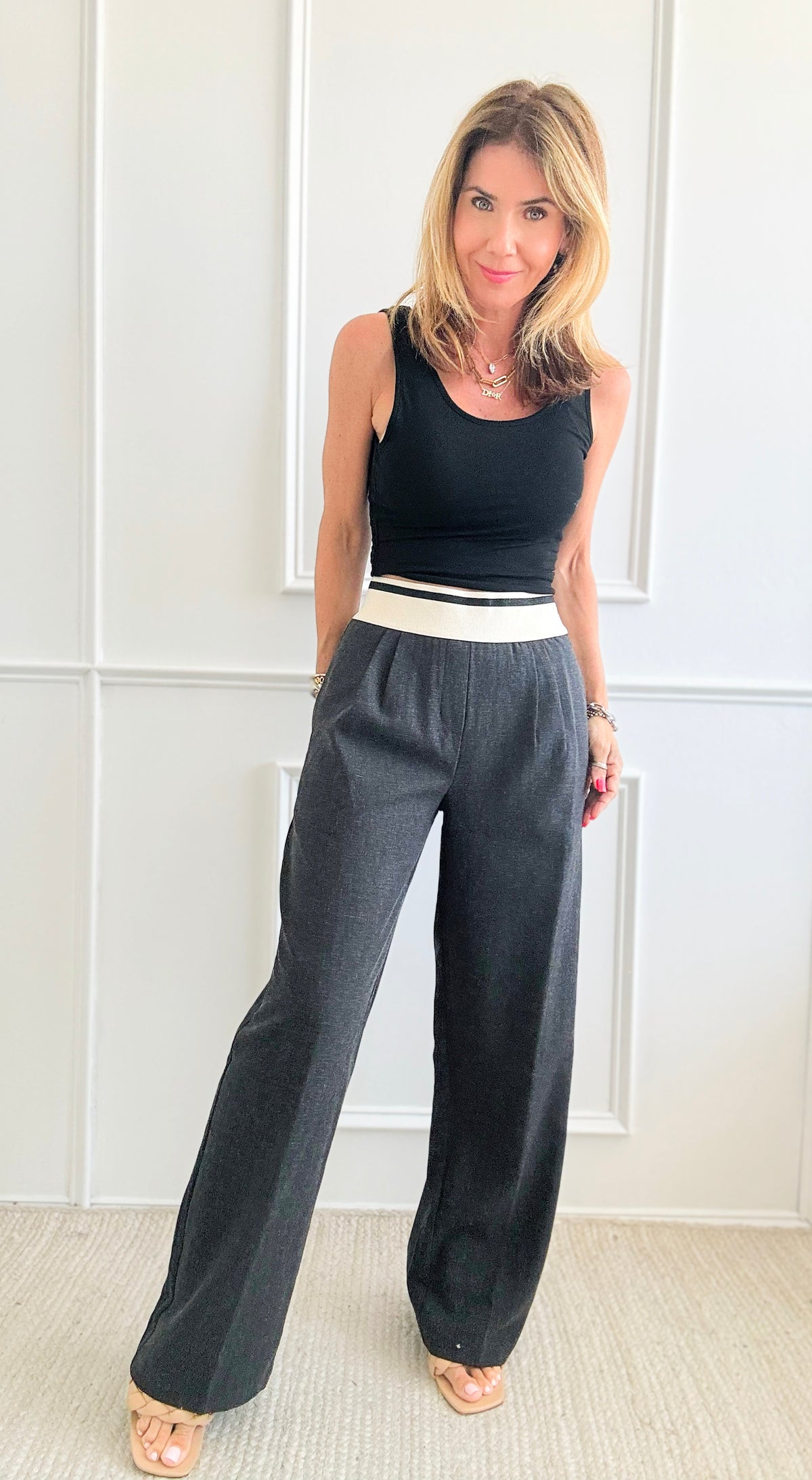 Elastic Waisted Wide Leg Pants-170 Bottoms-Aakaa-Coastal Bloom Boutique, find the trendiest versions of the popular styles and looks Located in Indialantic, FL