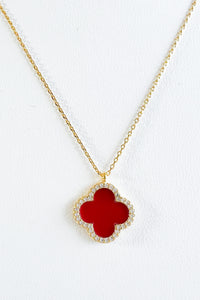 Gold Dipped CZ Clover Pendant Necklace - Red-230 Jewelry-Wona-Coastal Bloom Boutique, find the trendiest versions of the popular styles and looks Located in Indialantic, FL