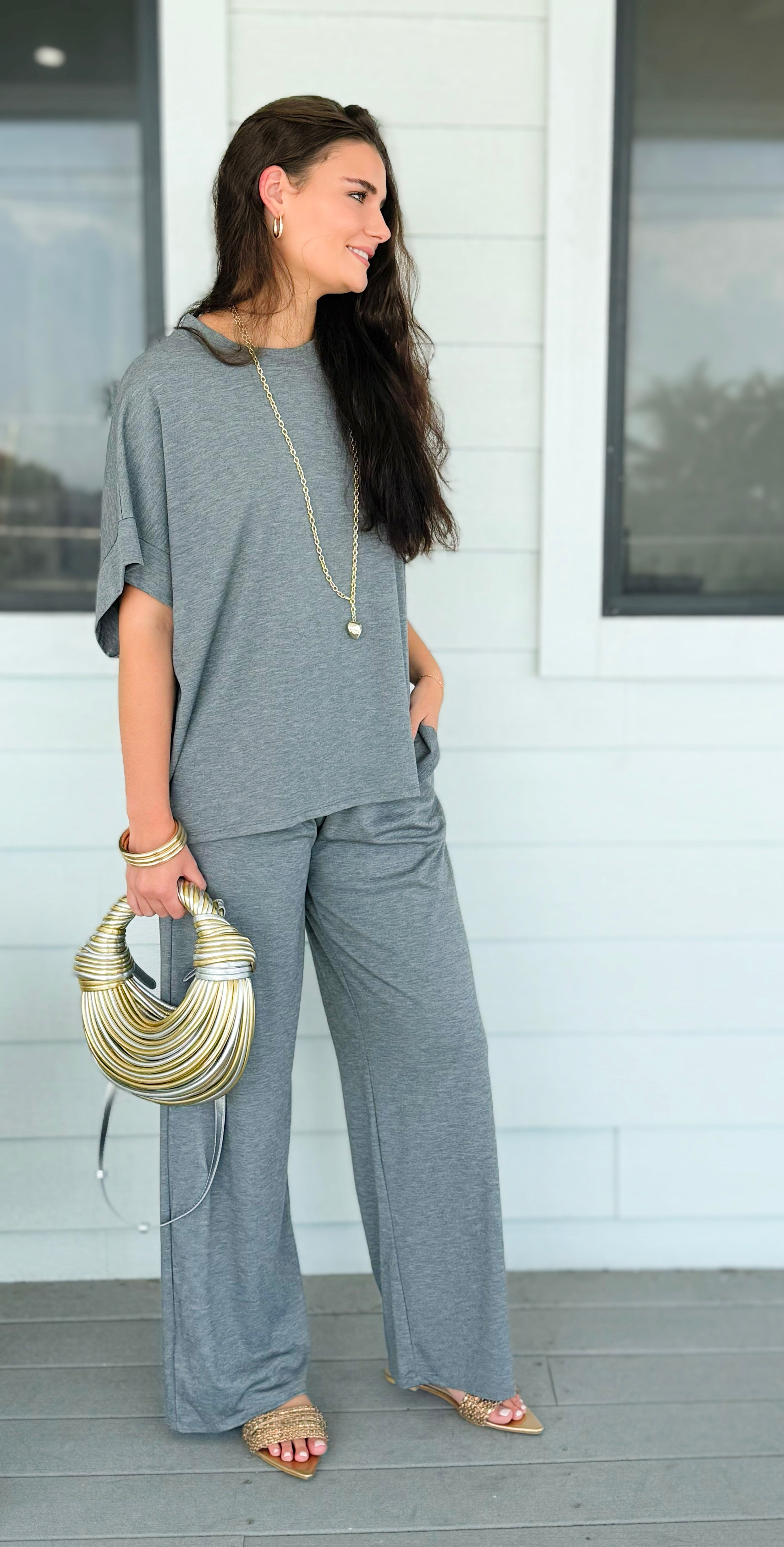 Chic Alert Italian Set - Heather Gray-210 Loungewear/Sets-Italianissimo-Coastal Bloom Boutique, find the trendiest versions of the popular styles and looks Located in Indialantic, FL