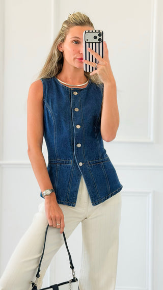 Denim Button Vest
