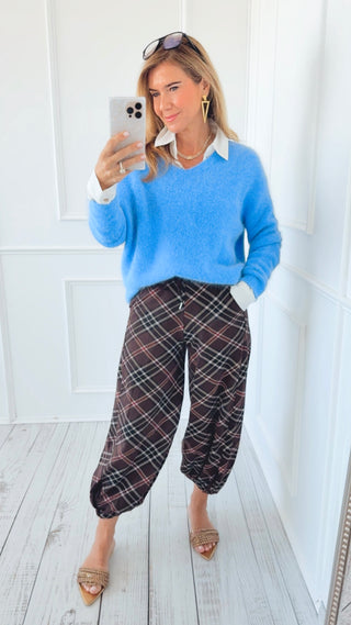 Plaid Cancelled Plans Italian Joggers - Brown