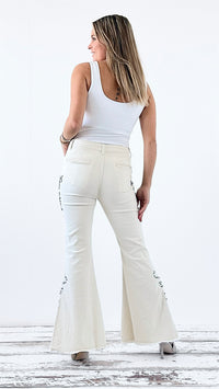 Wildflower Flare Jeans - Egg Shell-190 Denim-POL-Coastal Bloom Boutique, find the trendiest versions of the popular styles and looks Located in Indialantic, FL