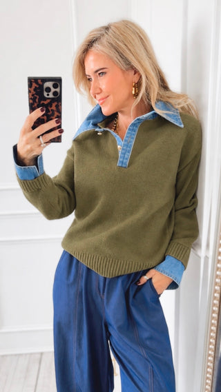 Collared Mixed Media Sweater