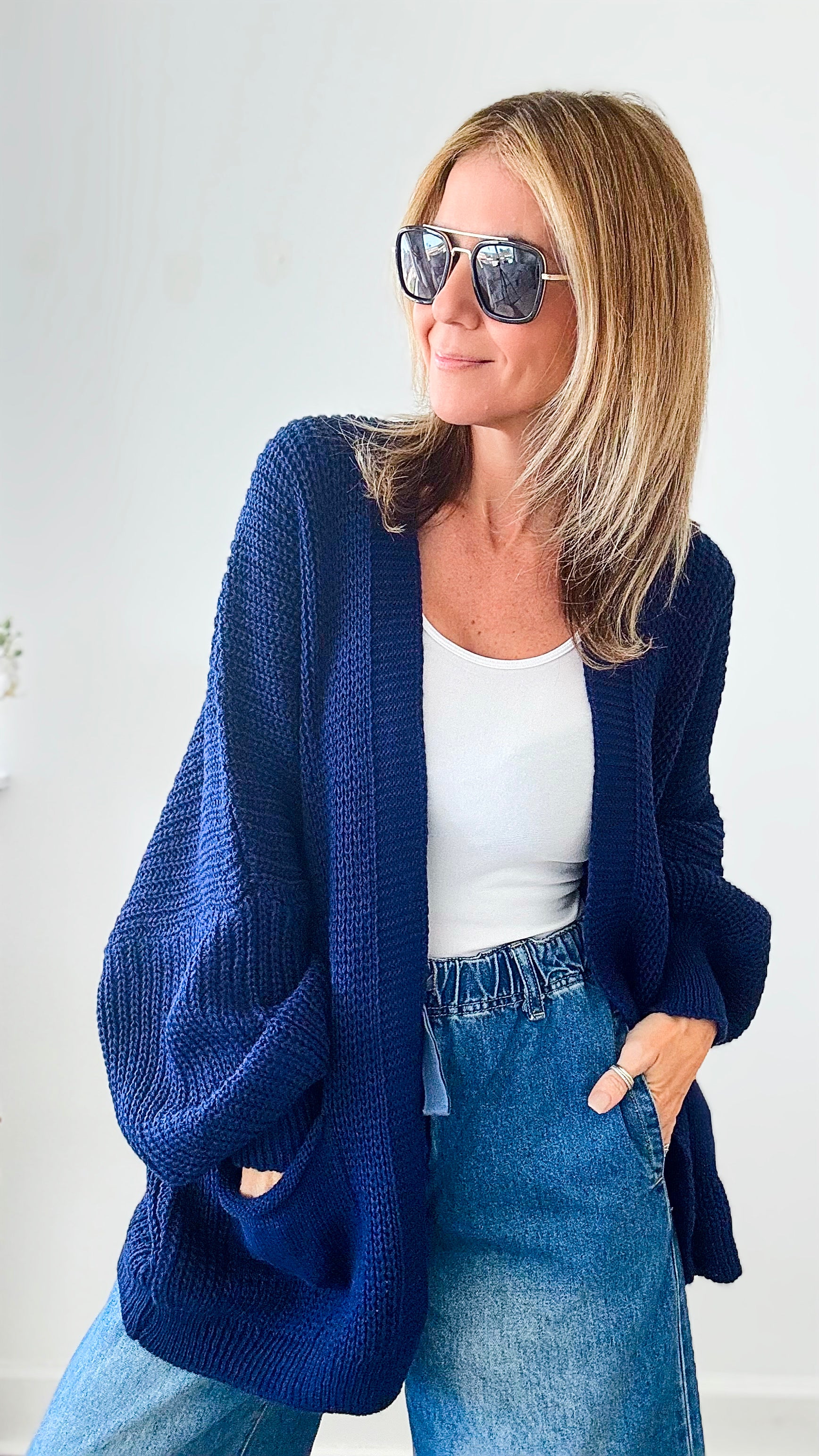 Sugar High Italian Cardigan - Navy-150 Cardigans/Layers-Germany-Coastal Bloom Boutique, find the trendiest versions of the popular styles and looks Located in Indialantic, FL