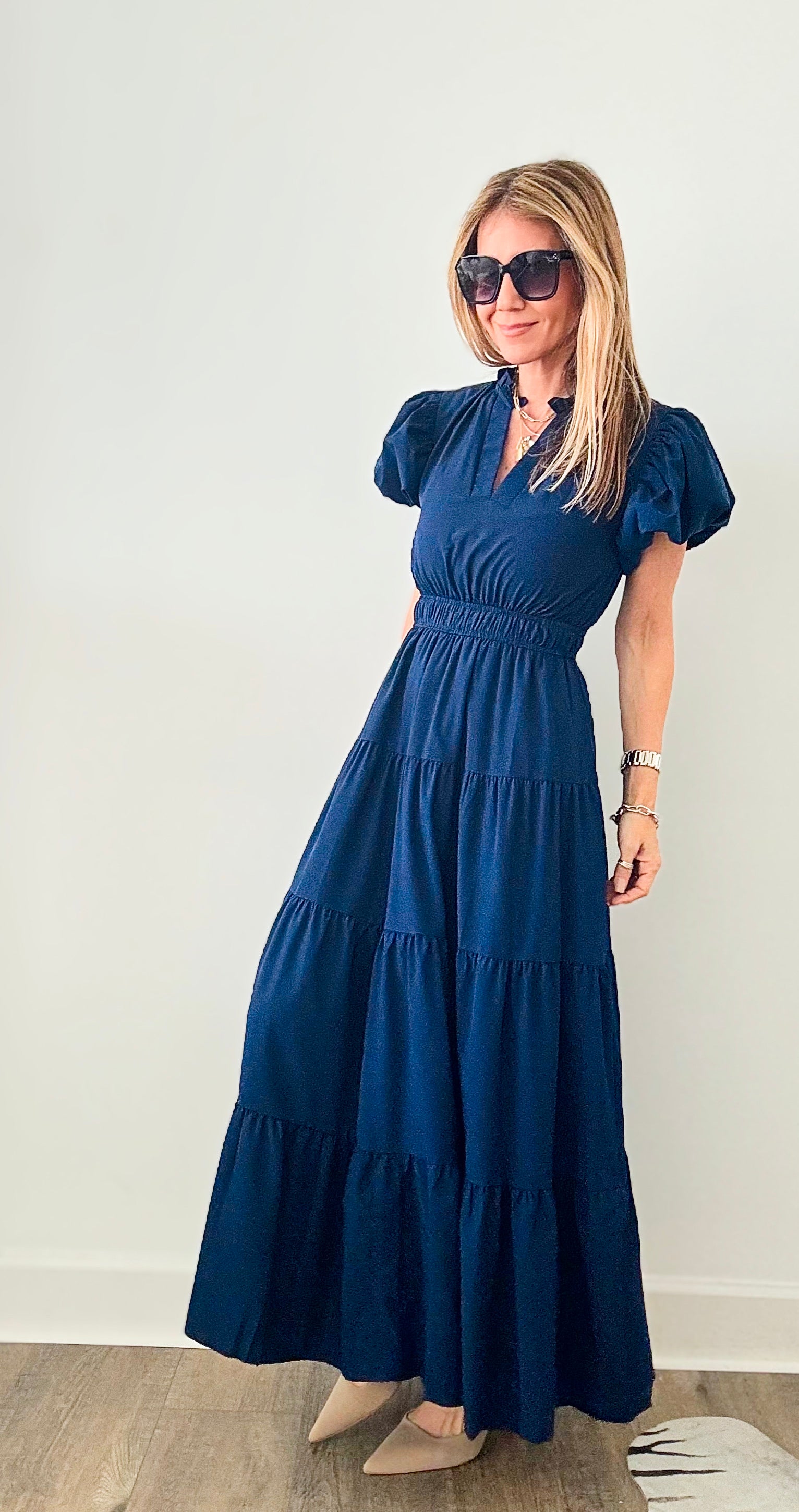 Valley Ruffle Maxi Dress - Navy-200 Dresses/Jumpsuits/Rompers-entro-Coastal Bloom Boutique, find the trendiest versions of the popular styles and looks Located in Indialantic, FL