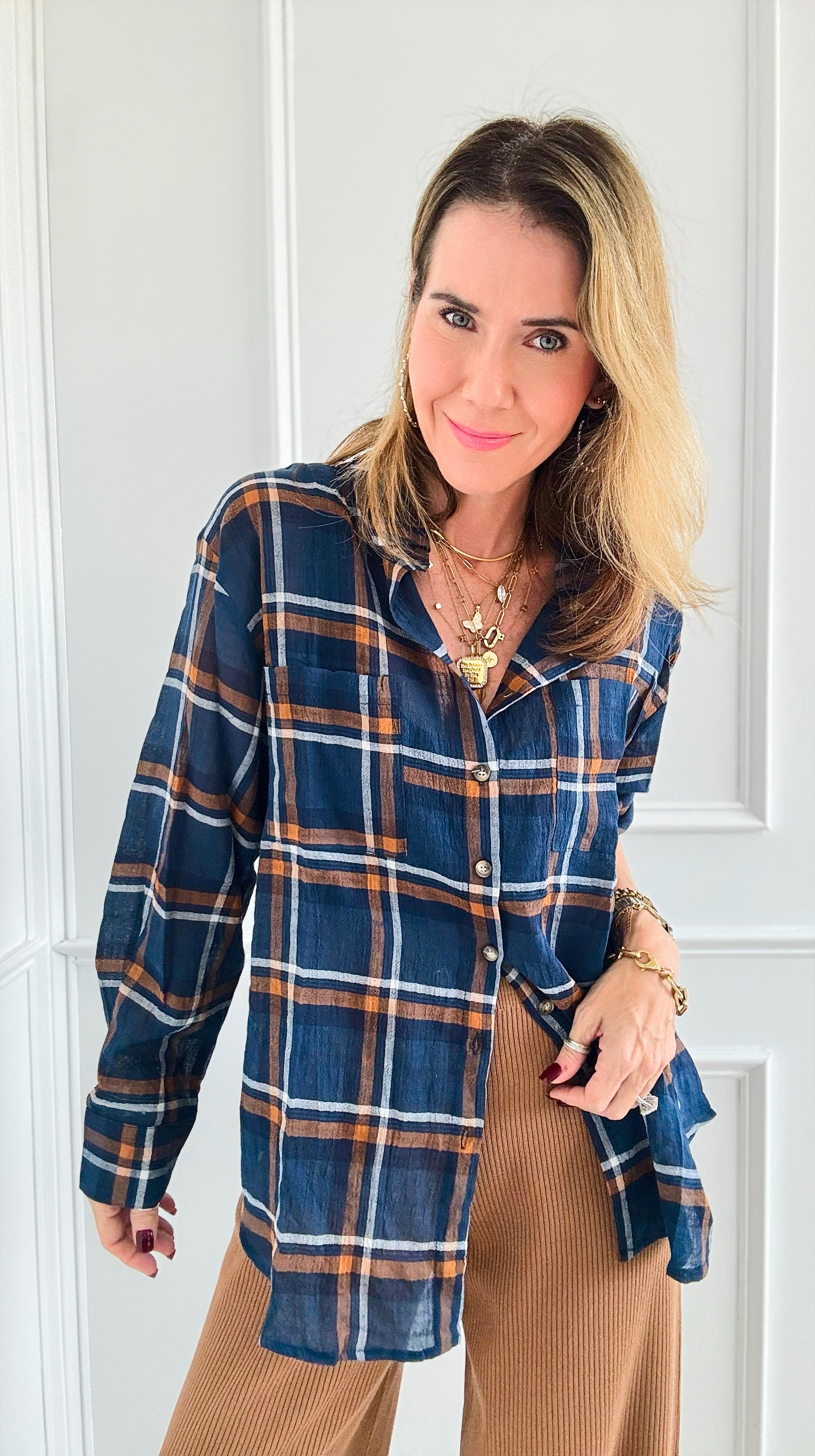 Rustic Plaid Button-Down Top-130 Long Sleeve Tops-Veveret-Coastal Bloom Boutique, find the trendiest versions of the popular styles and looks Located in Indialantic, FL