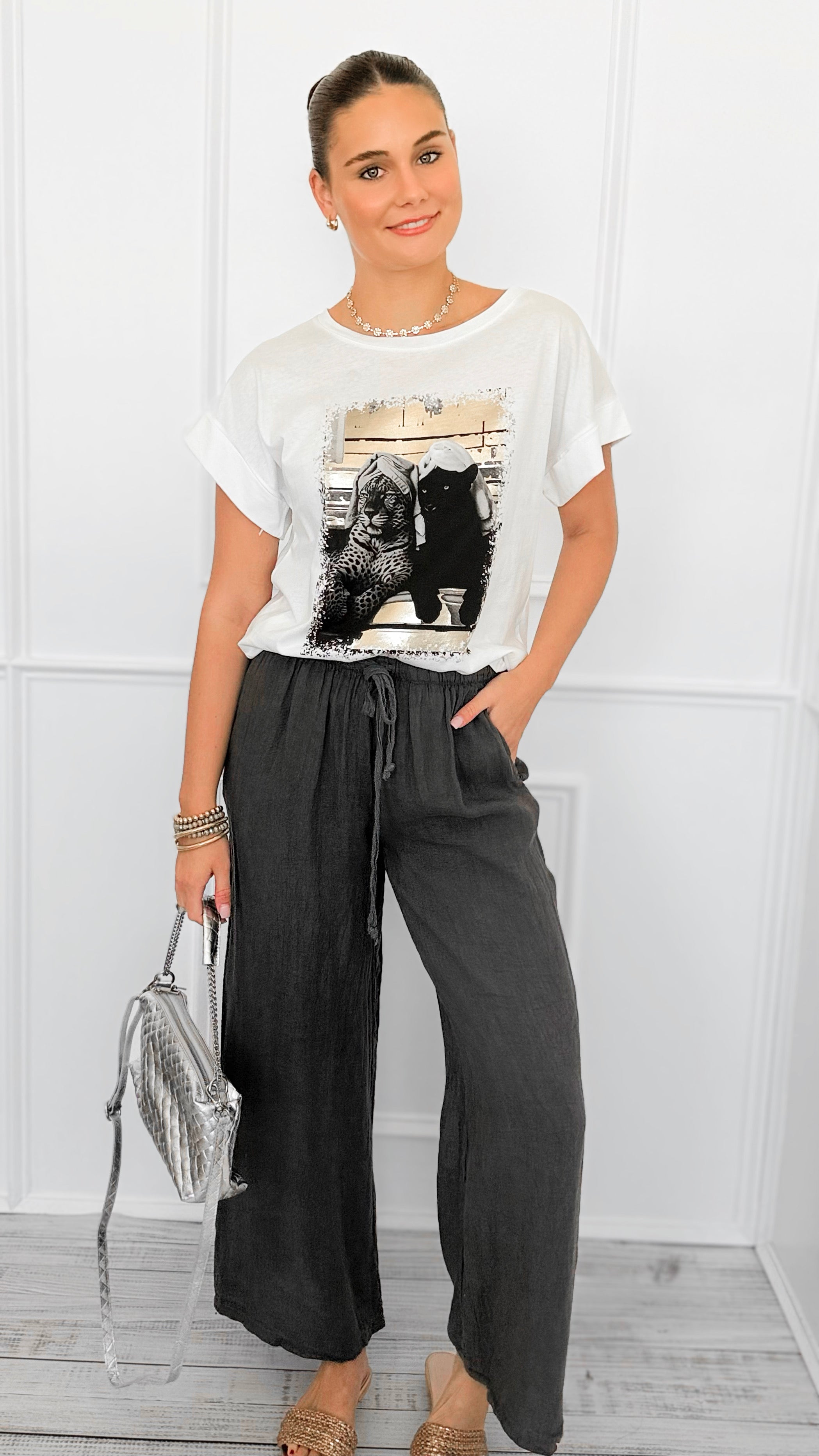 Island Stroll Linen Italian Pant- Charcoal-100 Pants-Italianissimo-Coastal Bloom Boutique, find the trendiest versions of the popular styles and looks Located in Indialantic, FL