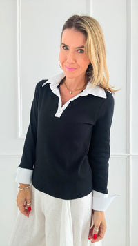 Contrast Trim Italian Top- Black-130 Long sleeve top-Italianissimo-Coastal Bloom Boutique, find the trendiest versions of the popular styles and looks Located in Indialantic, FL