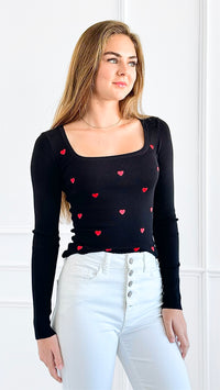 Heart Accent Sweetheart Knit - Black-130 Long Sleeve Set-Timing-Coastal Bloom Boutique, find the trendiest versions of the popular styles and looks Located in Indialantic, FL