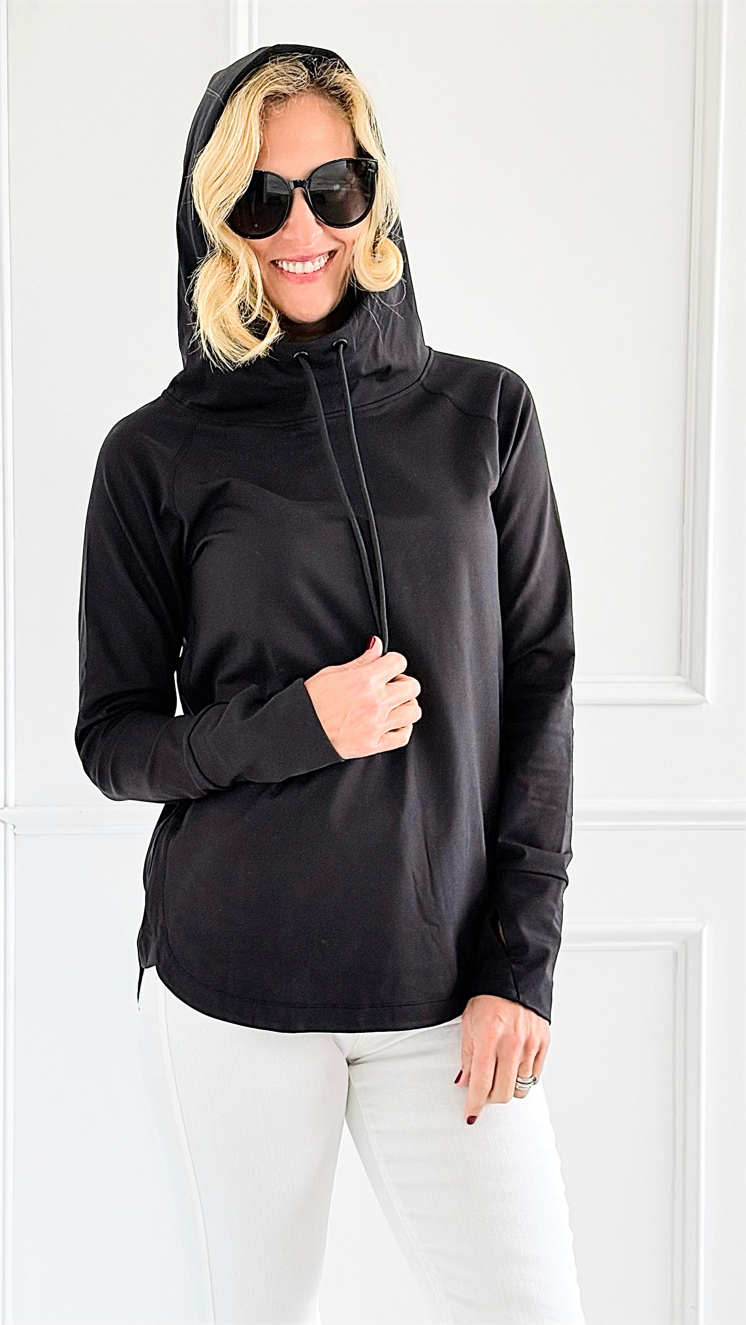 Active Hoodie Top - Black-110 Long Sleeve Tops-Mono B-Coastal Bloom Boutique, find the trendiest versions of the popular styles and looks Located in Indialantic, FL