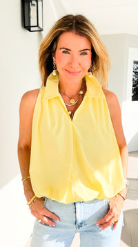 Bubble Hem Collared Sleeveless Top -Butter Yellow