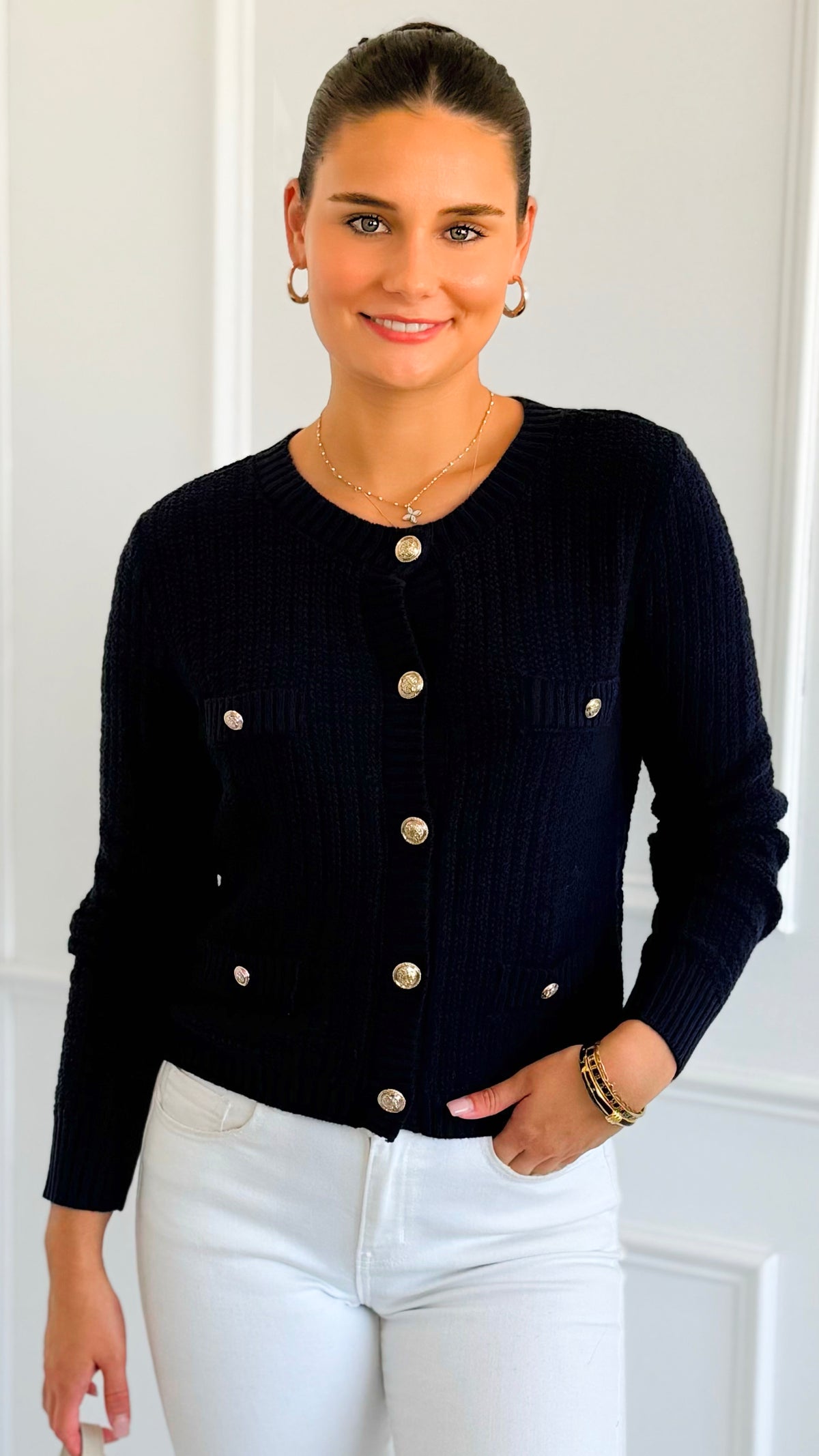 The Regent Cropped Cardigan Sweater-Navy-150 Cardigan Layers-Blu Pepper-Coastal Bloom Boutique, find the trendiest versions of the popular styles and looks Located in Indialantic, FL