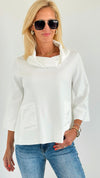 Contrast Satin Cowl Neck Sweater- Off White-130 Long sleeve top-Fate BY LFD-Coastal Bloom Boutique, find the trendiest versions of the popular styles and looks Located in Indialantic, FL