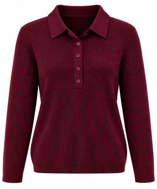 Collared Button Knit Sweater - Burgundy