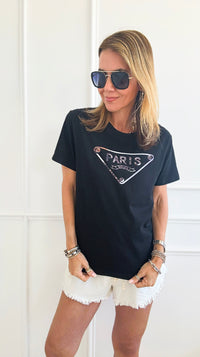 Rue de Paris Printed T-Shirt - Black-110 Short Sleeve Tops-Chasing Bandits-Coastal Bloom Boutique, find the trendiest versions of the popular styles and looks Located in Indialantic, FL