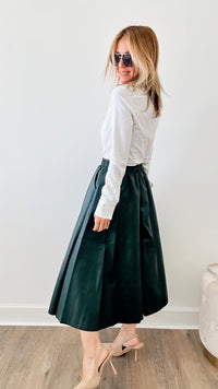 Midi Circle Faux Leather Skirt - Green-170 Bottoms-TABA-Coastal Bloom Boutique, find the trendiest versions of the popular styles and looks Located in Indialantic, FL
