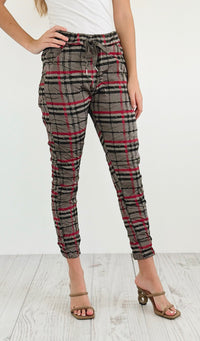 Plaid Wish List Italian Joggers- Dark Taupe-pants-Italianissimo-Coastal Bloom Boutique, find the trendiest versions of the popular styles and looks Located in Indialantic, FL