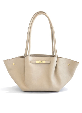 Italian Leather Crescent Tote- Cream