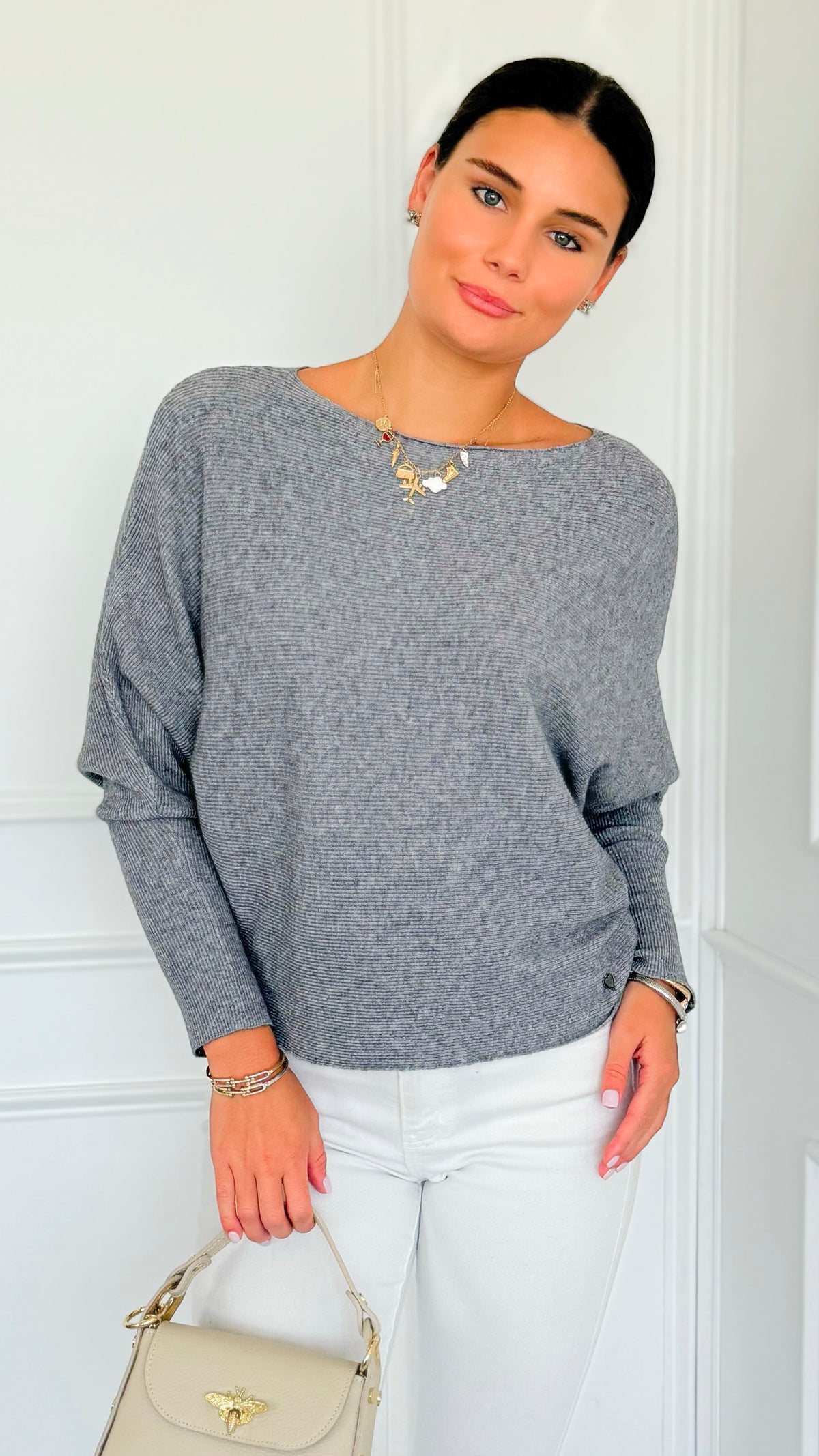 Ribbed Italian Pullover- Grey Heather-140 Sweaters-Italianissimo-Coastal Bloom Boutique, find the trendiest versions of the popular styles and looks Located in Indialantic, FL