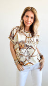 Chain Link Printed Short Sleeve Shirt-Cream-110 Short Sleeve Tops-Chasing Bandits-Coastal Bloom Boutique, find the trendiest versions of the popular styles and looks Located in Indialantic, FL