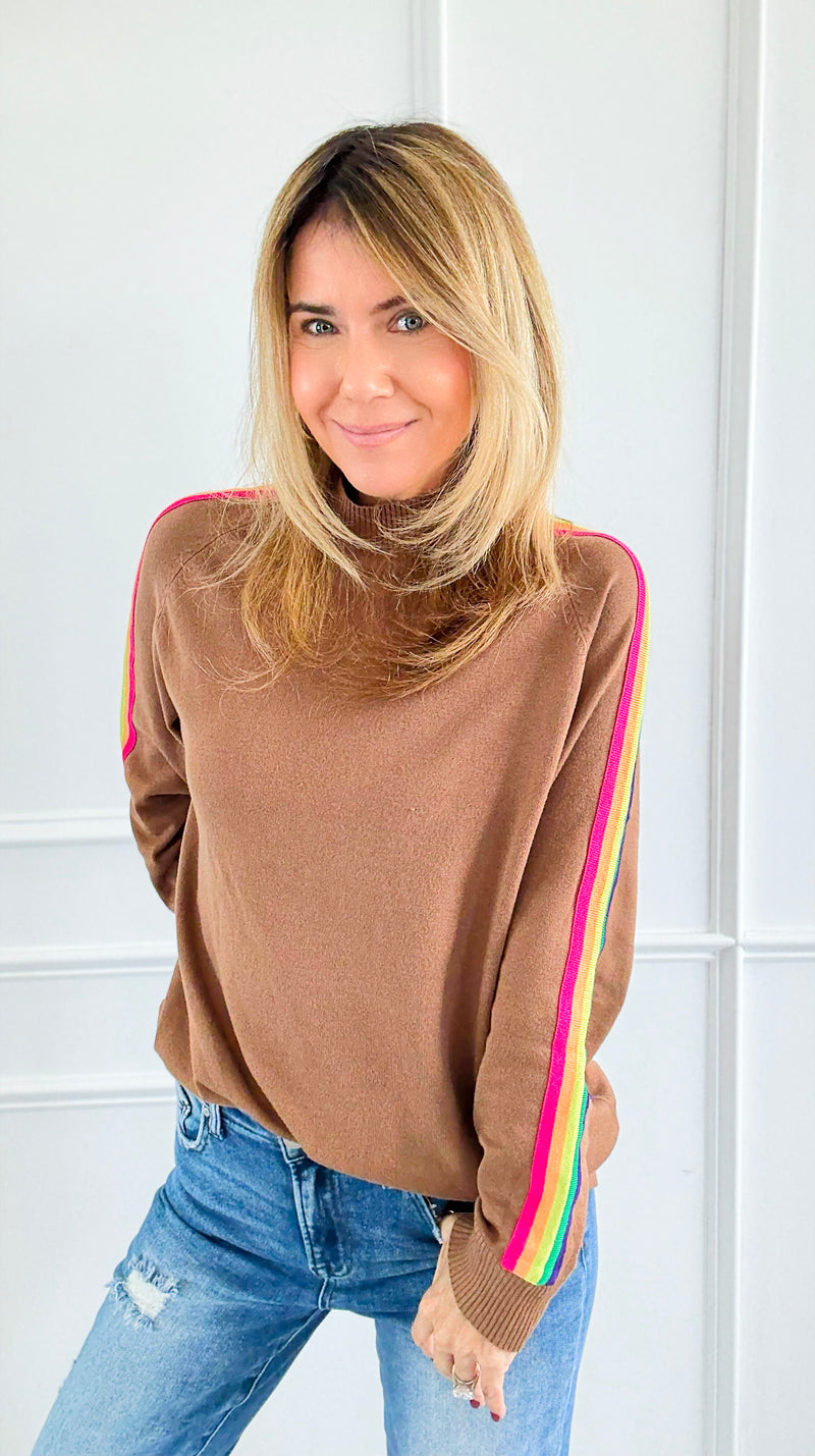 Rainbow Runway Sweater - Mocha-140 Sweaters-V SKY-Coastal Bloom Boutique, find the trendiest versions of the popular styles and looks Located in Indialantic, FL