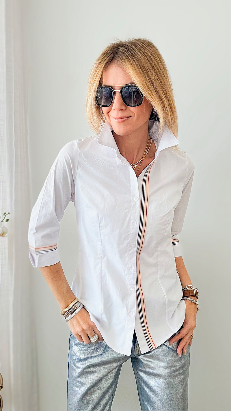 Pre Order - CB Custom - Ribbon Trim Inspired Blouse - Off White-130 Long Sleeve Tops-Holly-Coastal Bloom Boutique, find the trendiest versions of the popular styles and looks Located in Indialantic, FL