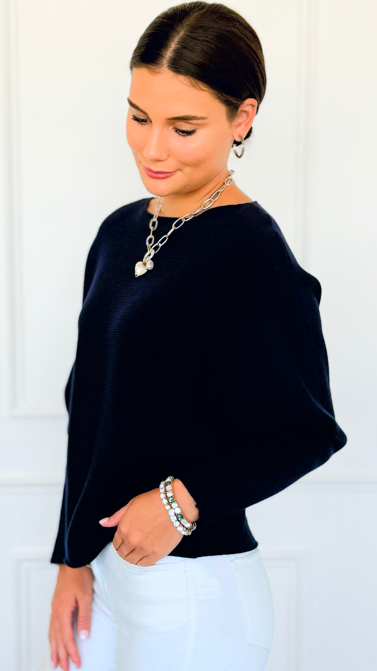 Ribbed Italian Pullover- Navy-140 Sweaters-Italianissimo-Coastal Bloom Boutique, find the trendiest versions of the popular styles and looks Located in Indialantic, FL