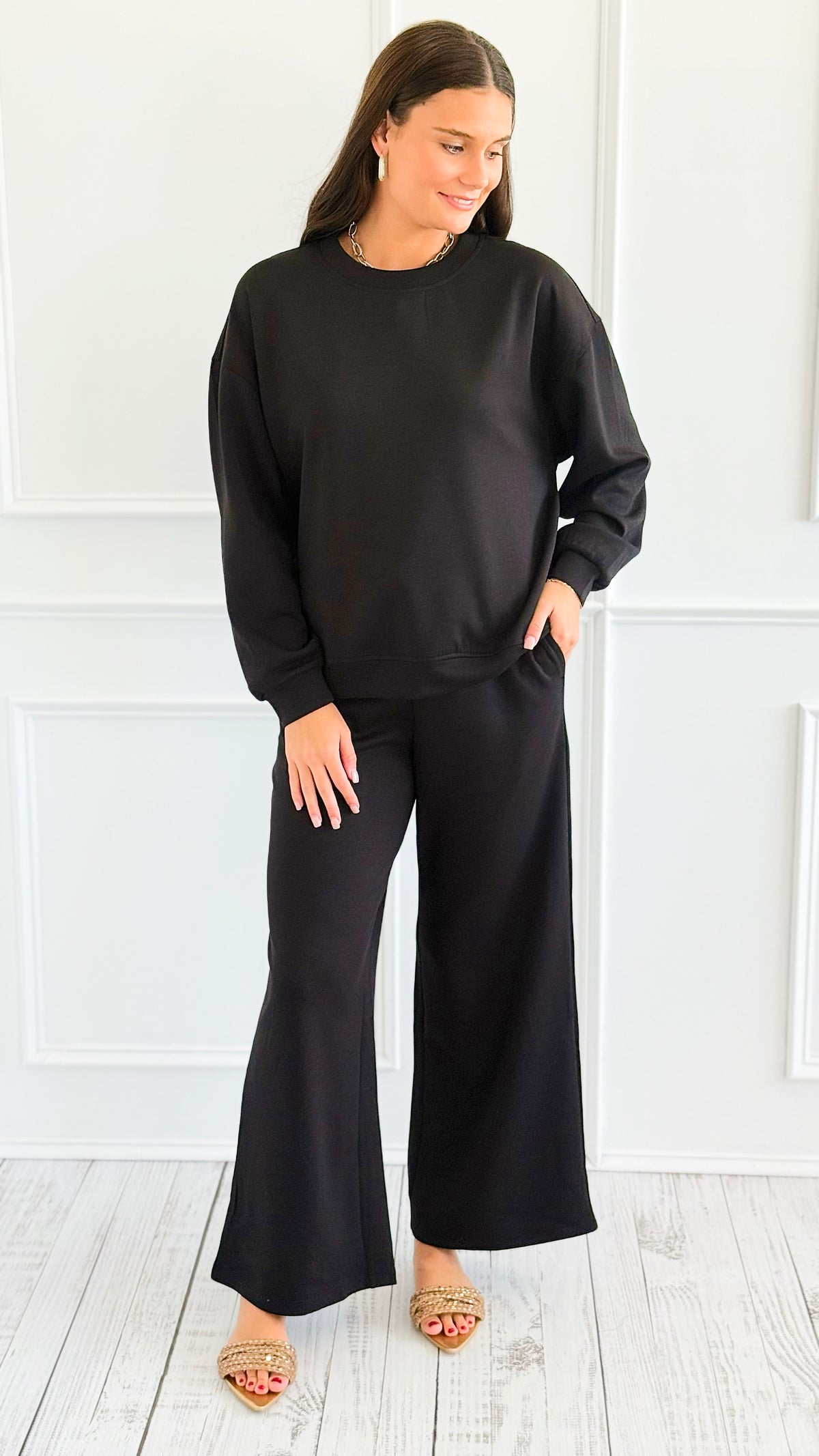 Weekend Lounge Scuba Pant Set - Black-210 Loungewear/Sets-Zenana-Coastal Bloom Boutique, find the trendiest versions of the popular styles and looks Located in Indialantic, FL