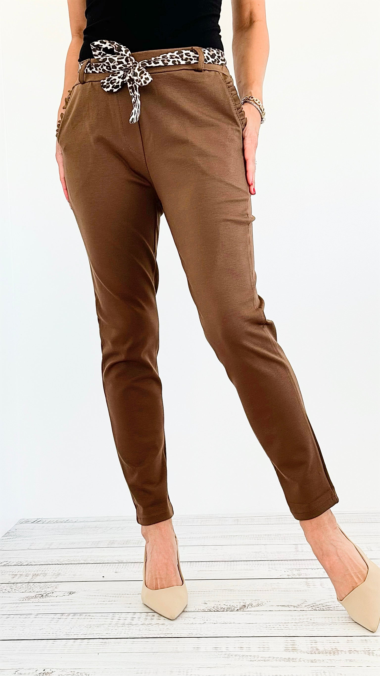 Leopard Charm Italian Pants- Brown-pants-Italianissimo-Coastal Bloom Boutique, find the trendiest versions of the popular styles and looks Located in Indialantic, FL