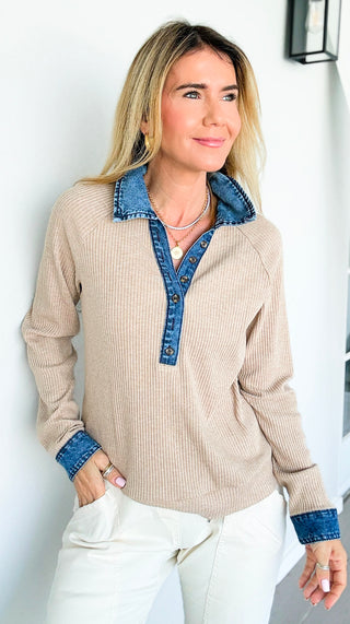 Harbor Denim Trim Henley Top