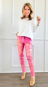 Shine-On Glistening Italian Joggers - Fuchsia/Gold-180 Joggers-Italianissimo-Coastal Bloom Boutique, find the trendiest versions of the popular styles and looks Located in Indialantic, FL