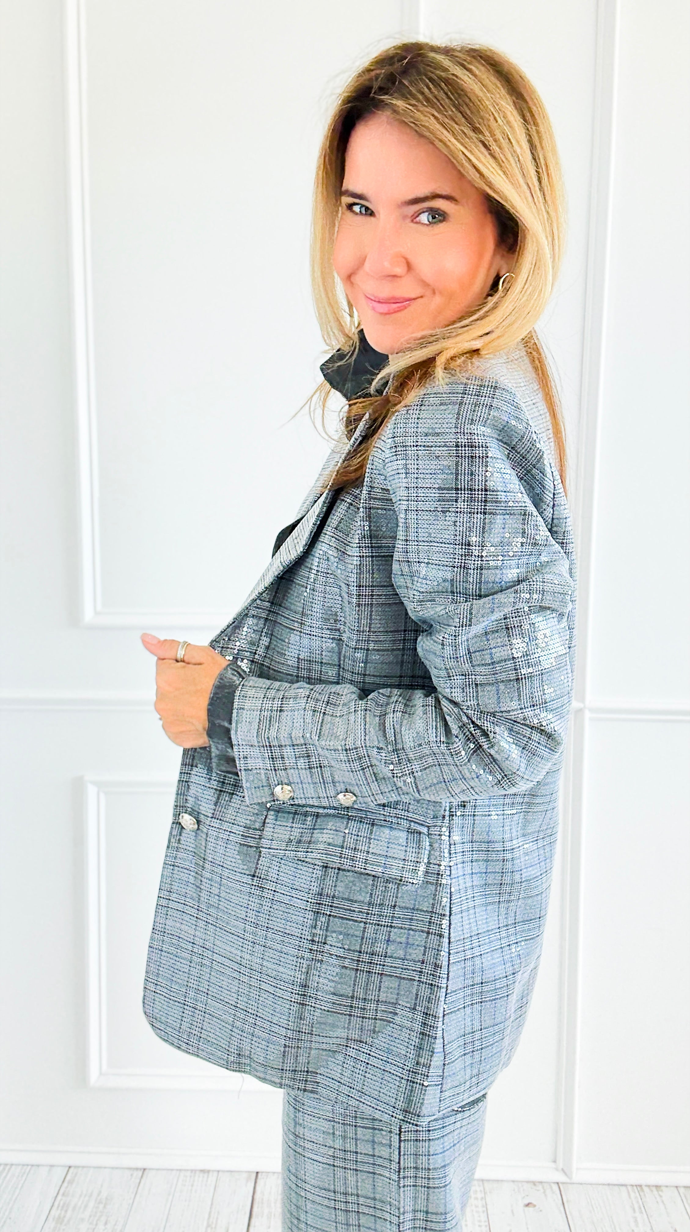 Disco Grid Sequin Blazer-160 Jackets-Fate BY LFD-Coastal Bloom Boutique, find the trendiest versions of the popular styles and looks Located in Indialantic, FL
