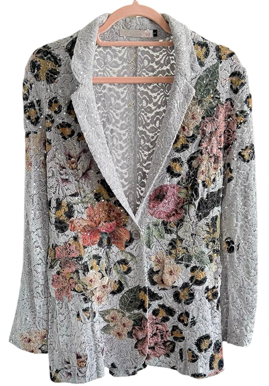 Lace + Sequins Grey + Leo Floral Jacket-160 Jackets-Origami Fashion Inc-Coastal Bloom Boutique, find the trendiest versions of the popular styles and looks Located in Indialantic, FL
