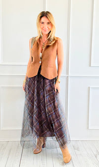 Romance In plaid Tulle Italian Skirt- Brown-170 Bottoms-AZUL MONACO-Coastal Bloom Boutique, find the trendiest versions of the popular styles and looks Located in Indialantic, FL
