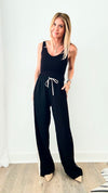 Varsity Striped Wide Leg Pants - Black-170 Bottoms-ee:some-Coastal Bloom Boutique, find the trendiest versions of the popular styles and looks Located in Indialantic, FL