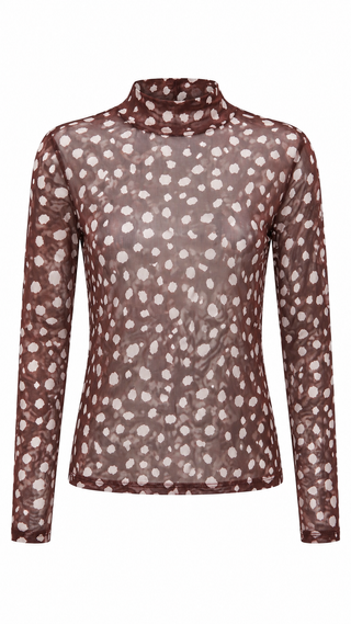 Abstract Mesh Sheer Mock Neck Top